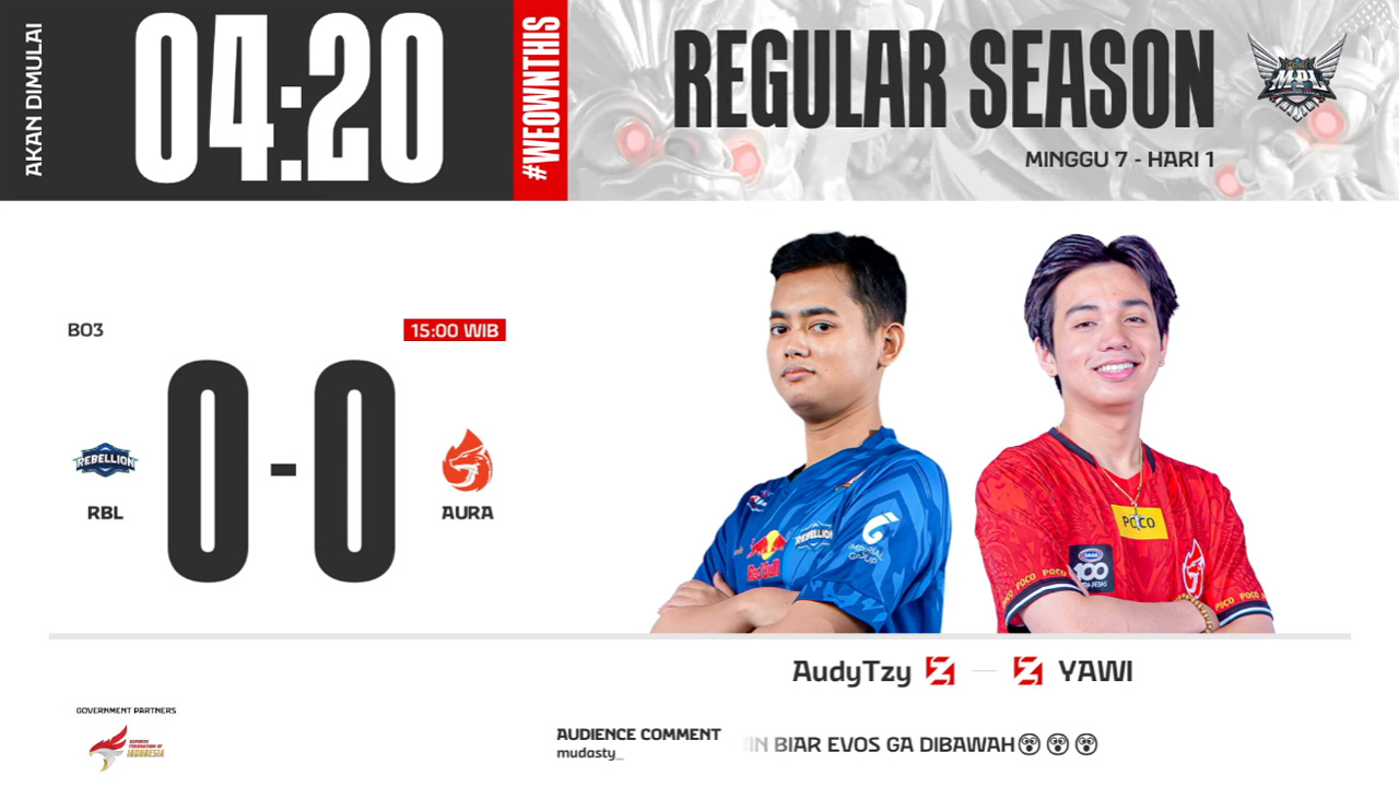 Hasil Rebellion vs AURA di MPL ID S13 Regular Season Hari ke-1 Minggu ke-7