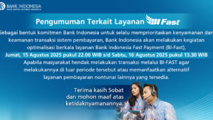 BI FAST Gangguan 16 Agustus 2025, Pengguna Ramai-ramai Mengeluh di X